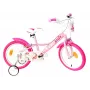 Unicorn 16 inch Kids' Bike with Training Wheels, Basket & Doll Carrier – White/Pink