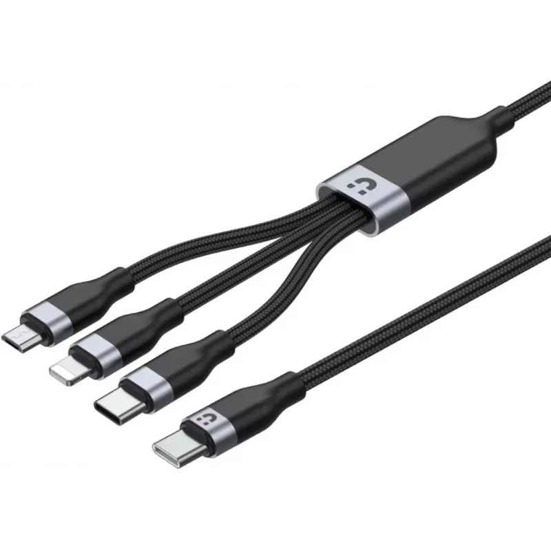 UNITEK 3-in-1 USB-A to Lightning, USB-C, Micro USB Nylon Braided Charging Cable 1.2m Black