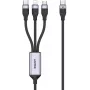 UNITEK 3-in-1 USB-A to Lightning, USB-C, Micro USB Nylon Braided Charging Cable 1.2m Black