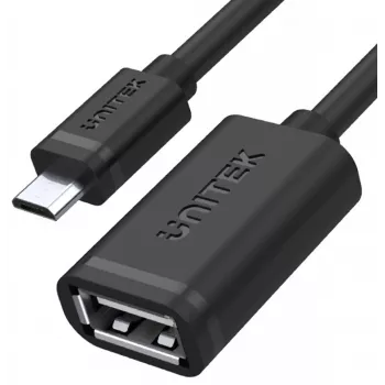 UNITEK USB 2.0 OTG Cable, microUSB Male to USB-A Female, 15 cm, Black