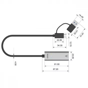 UNITEK USB-A/C 3.1 Gen 1 to RJ45 2.5 Gigabit Ethernet Adapter U1313C