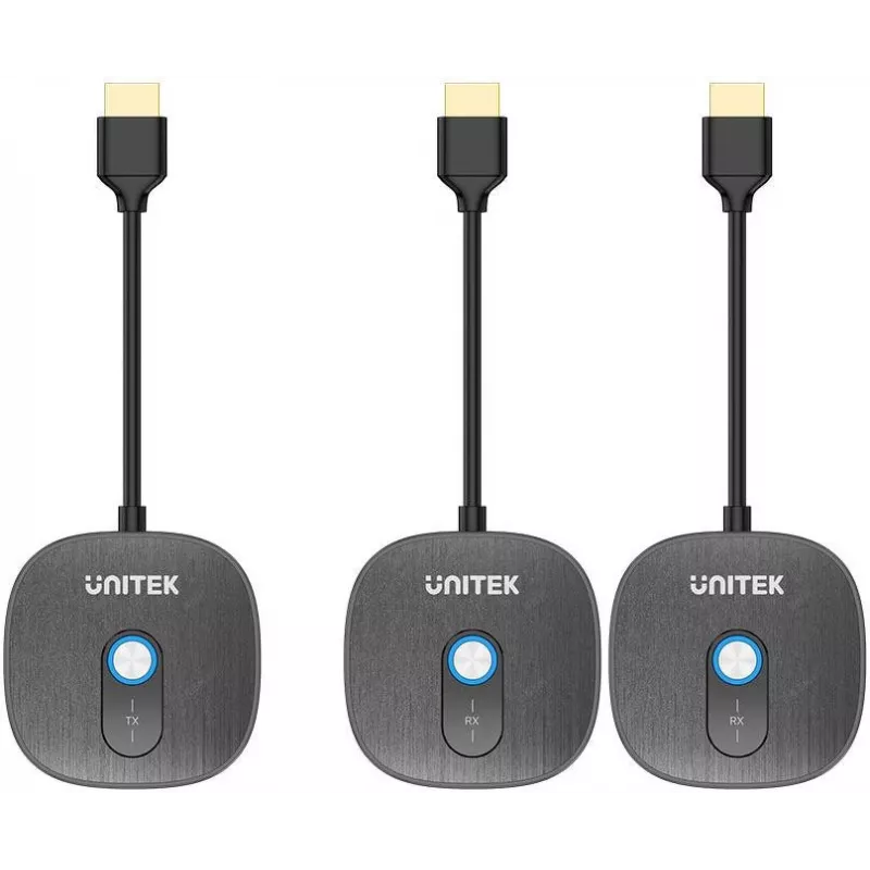 UNITEK Wireless HDMI 1080p AV Signal Transmitter System, 1 Transmitter + 2 Receivers, Black