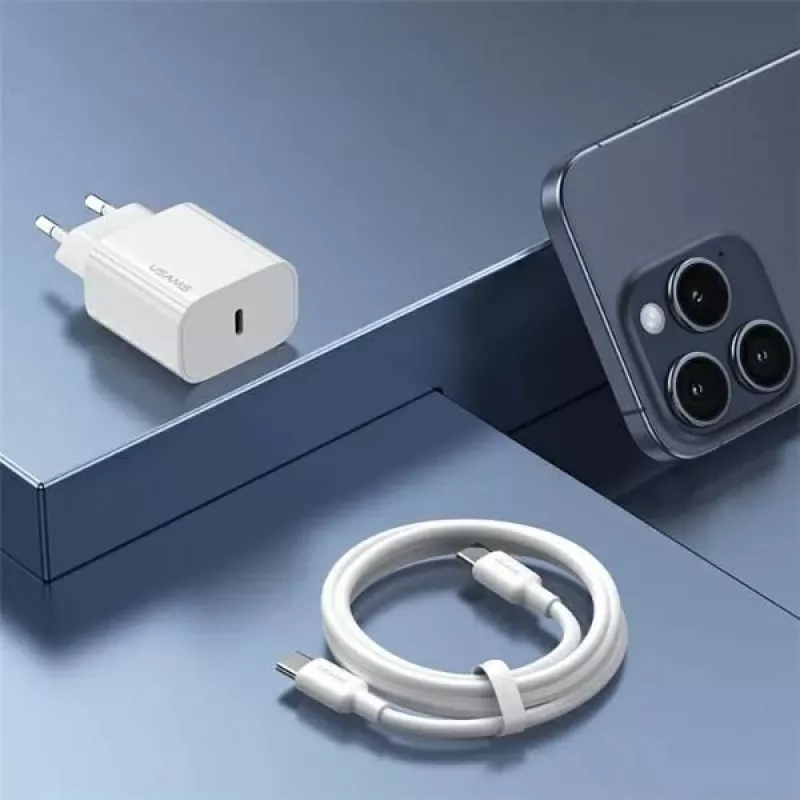 USAMS Yi Series T65 20W PD Fast Charger with USB-C to USB-C 60W Cable, White (OYXLTZ01)