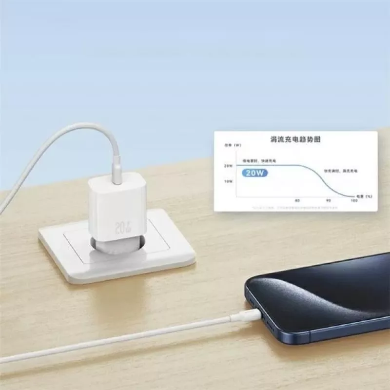 USAMS Yi Series T65 20W PD Fast Charger with USB-C to USB-C 60W Cable, White (OYXLTZ01)