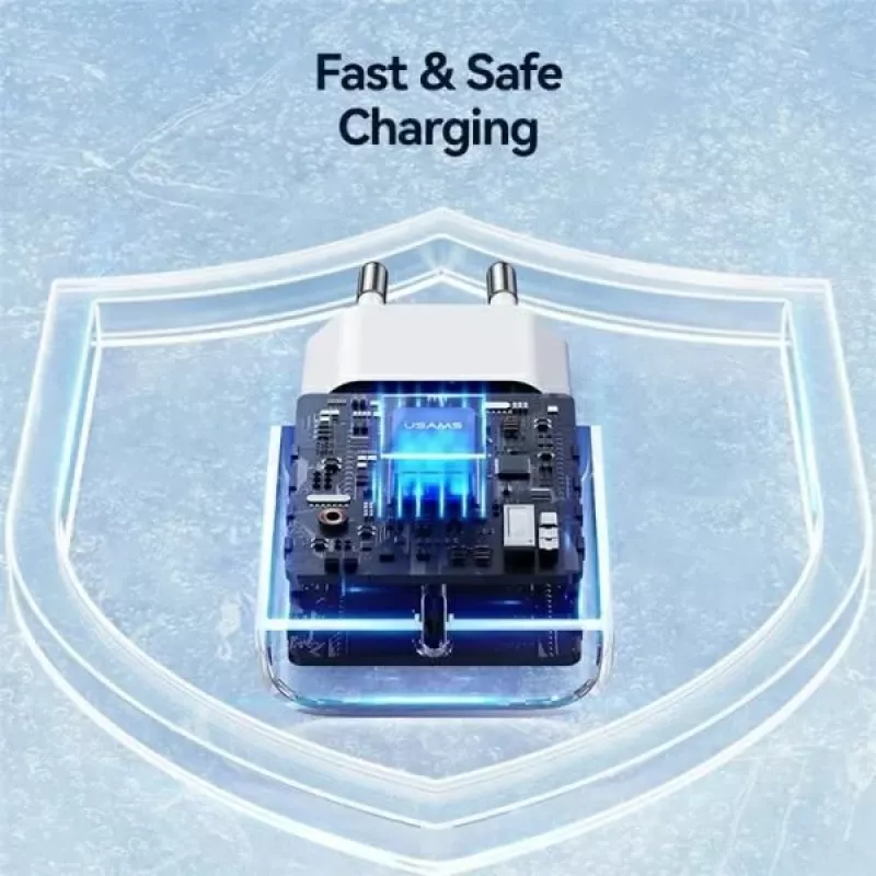 USAMS Yi Series T65 20W PD Fast Charger with USB-C to USB-C 60W Cable, White (OYXLTZ01)