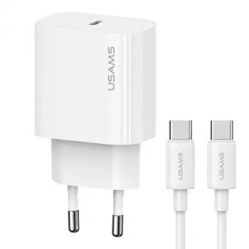 USAMS Yi Series T65 20W PD Fast Charger with USB-C to USB-C 60W Cable, White (OYXLTZ01)