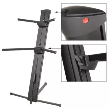 V-TONE DELUXE K2 Double-Braced X-Style Keyboard Stand, Height Adjustable 650-980 mm, 65 kg Load, Black