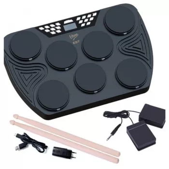 V-TONE ED7 Portable Electronic Drum Set with USB-C, 7 Silicone Pads, 2 Foot Pedals, 5 Preset Kits, Built-in Speaker