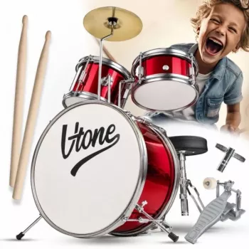 V-TONE VDJR 1 RD Mini Acoustic Drum Kit 3-Piece Red Junior Set with Throne and Sticks