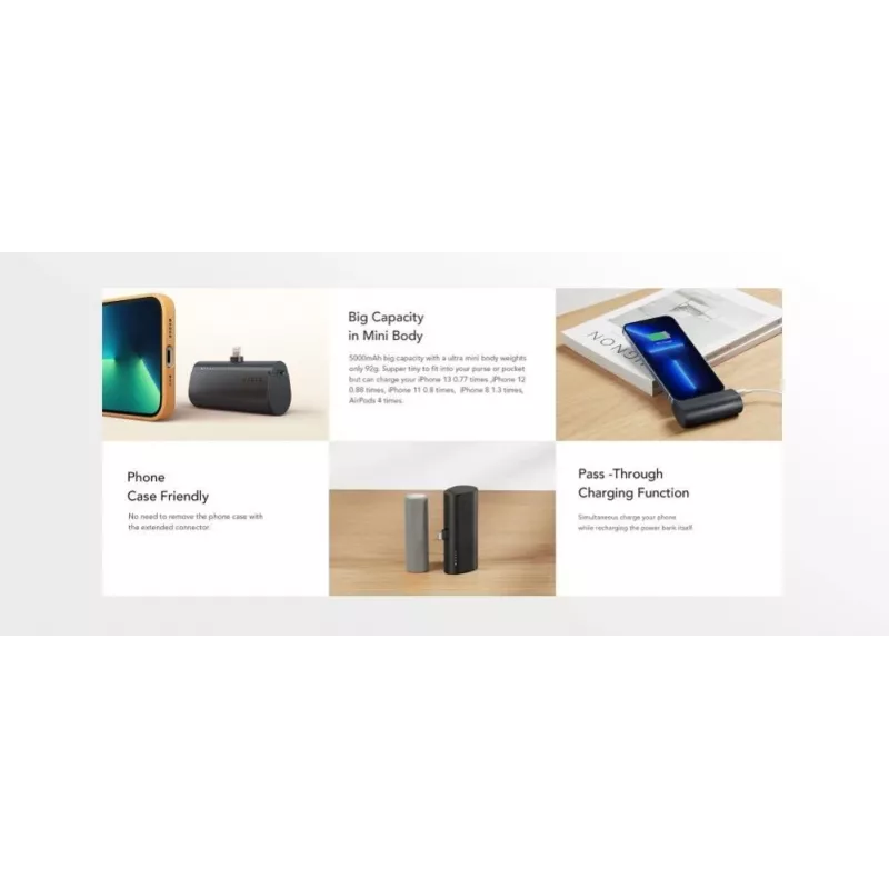 VEGER PlugOn Power Bank 5000 mAh 20W PD QC3.0 with Built-in Lightning Connector Black