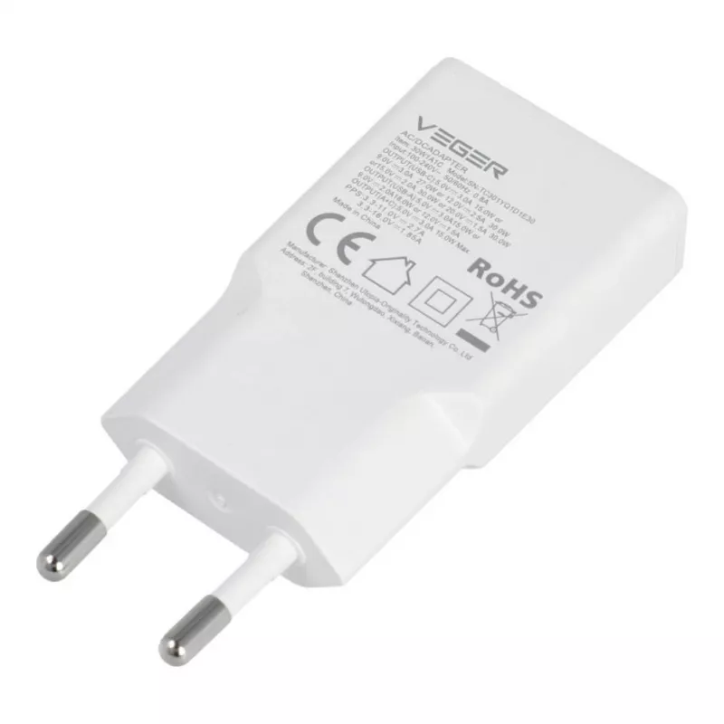 VEGER USB-A + USB-C QC PD 30W Wall Charger 30W1A1C White