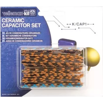 VELLEMAN K/CAP1 Ceramic Capacitor Assortment Kit, 224 Pieces, 16 Values, 10pF to 1µF, 50V, Through-Hole