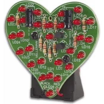 Velleman MK101 Blinking Heart Soldering Kit - Red LED Heart Display, 9V DC, 16 LEDs, Beginner Educational DIY Electronic Project