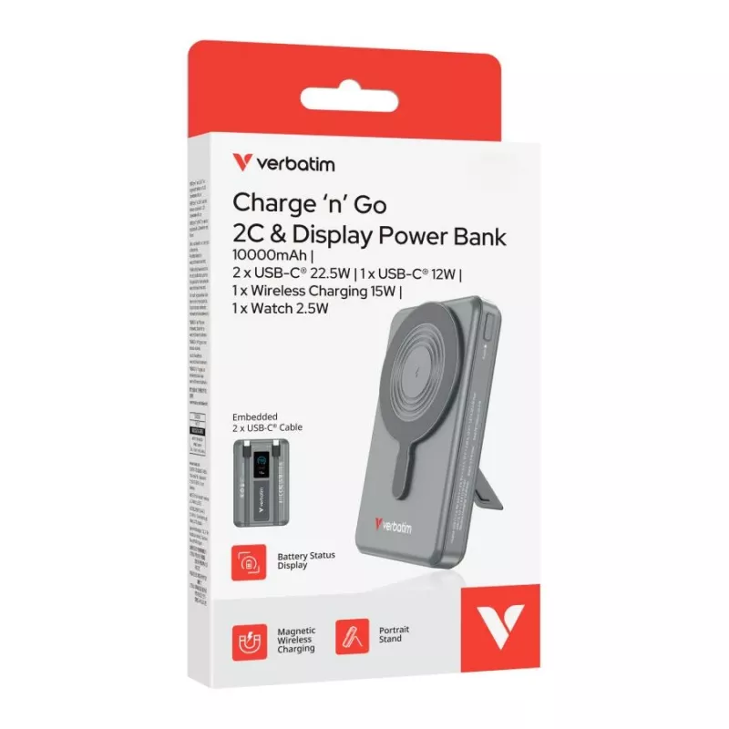 Verbatim Charge'n'Go Power Bank 2C & Display 10000 mAh Grey
