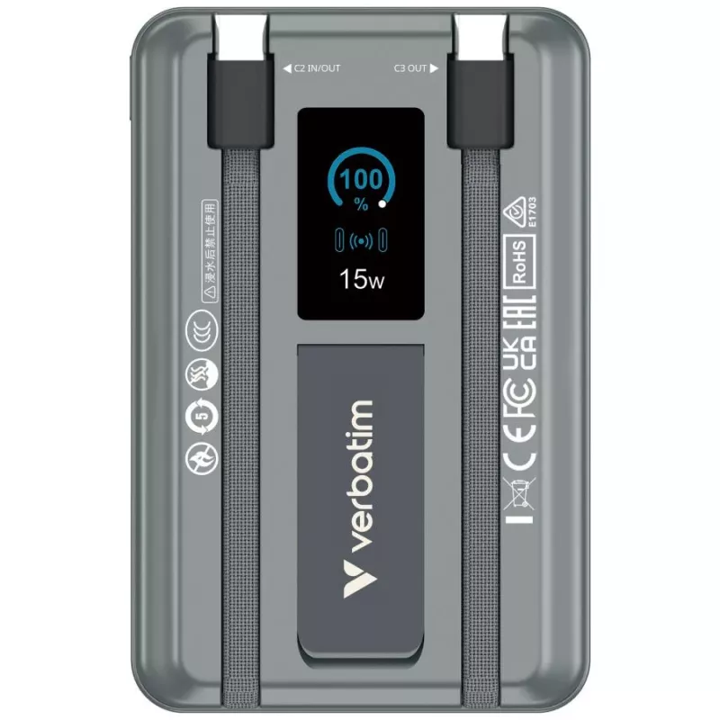 Verbatim Charge'n'Go Power Bank 2C & Display 10000 mAh Grey