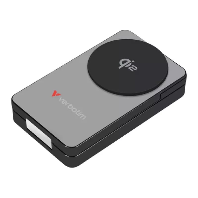 Verbatim Charge 'n' Go Qi2 Power Bank 10000 mAh, Magnetic Mount, Gray