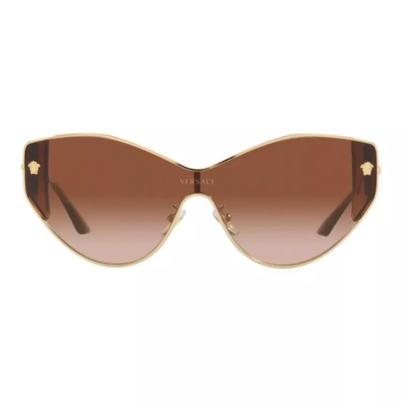 VERSACE VE2239-100213 Women's Gold Shield Sunglasses Brown Polycarbonate Lenses 147mm