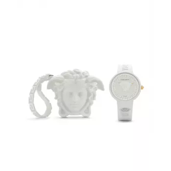 Versace Women's VE6G00123 Swiss Quartz 39mm Stainless Steel Watch with Black Leather Strap and Silver Dial