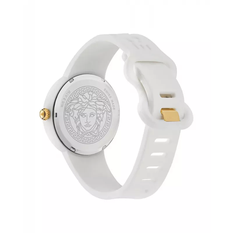 Versace Women's VE6G00123 Swiss Quartz 39mm Stainless Steel Watch with Black Leather Strap and Silver Dial
