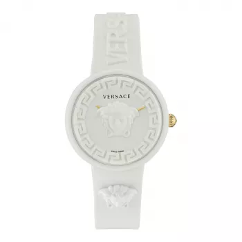 Versace Women's VE6G00123 Swiss Quartz 39mm Stainless Steel Watch with Black Leather Strap and Silver Dial