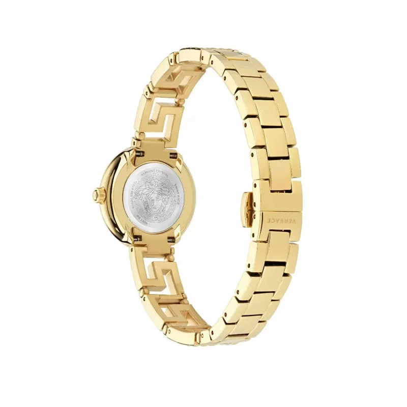 Versace Women's VE7A00323 28mm Swiss Quartz Watch with White Dial and Black Leather Strap