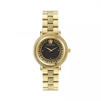 VERSACE Women's VE7F00623 Swiss Quartz Watch 35mm Black Dial Leather Strap