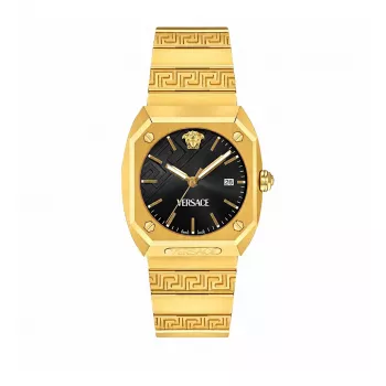 Versace Women's VE8F00424 Swiss Quartz Watch 44mm Black Dial Leather Strap