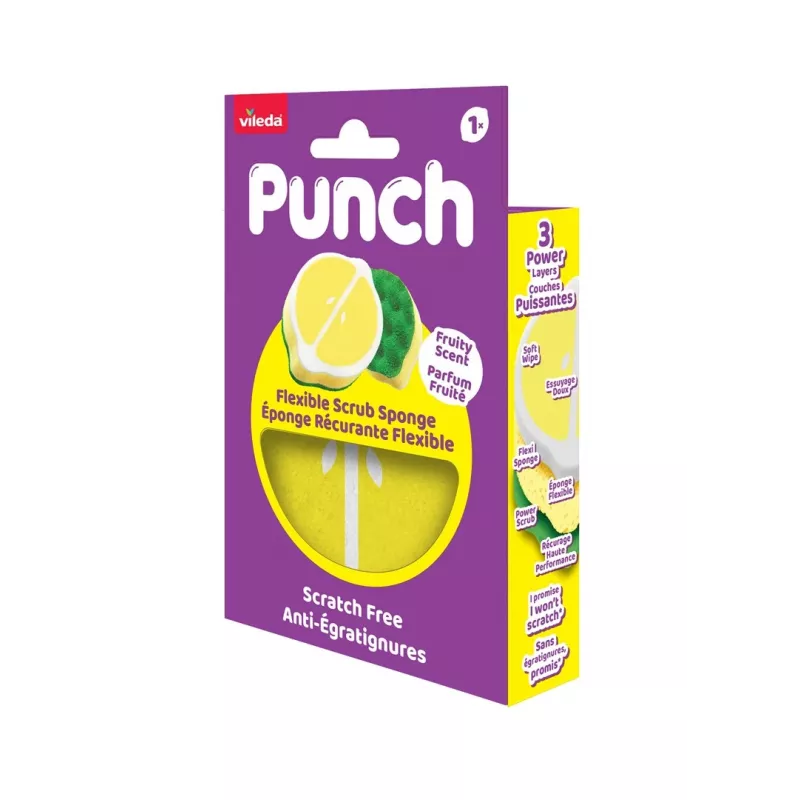 Vileda Punch Flexible Sponge Scourer, Lemon, 1 pc