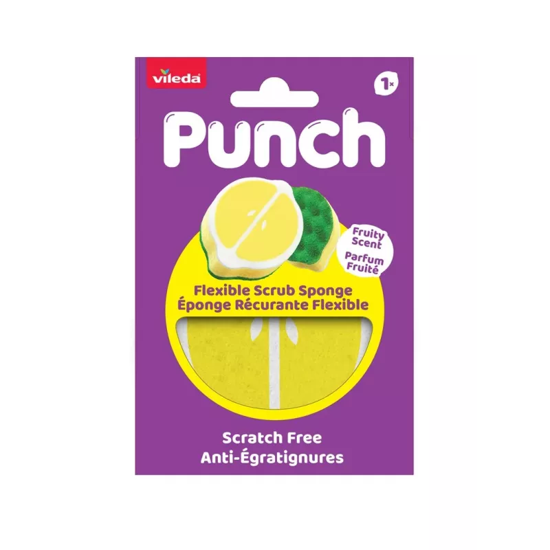 Vileda Punch Flexible Sponge Scourer, Lemon, 1 pc