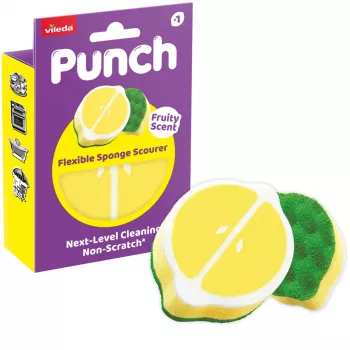 Vileda Punch Flexible Sponge Scourer, Lemon, 1 pc