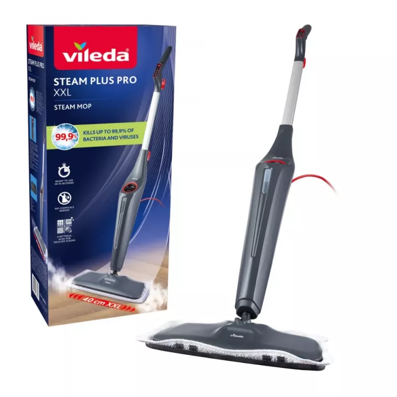 Vileda Steam Plus XXL Pro Steam Mop with 2 Extra Microfibre Pads