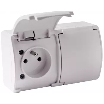 VIPLAST KOALA 162-01 Double Surface-Mounted Socket with Earthing and Flap, Type E 16A 250V, IP44 White