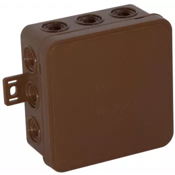 VIPLAST V6 Click Surface-Mounted Junction Box, 12 Cable Entries, IP54, Brown, 85x85x41 mm, Empty Enclosure (036-02)