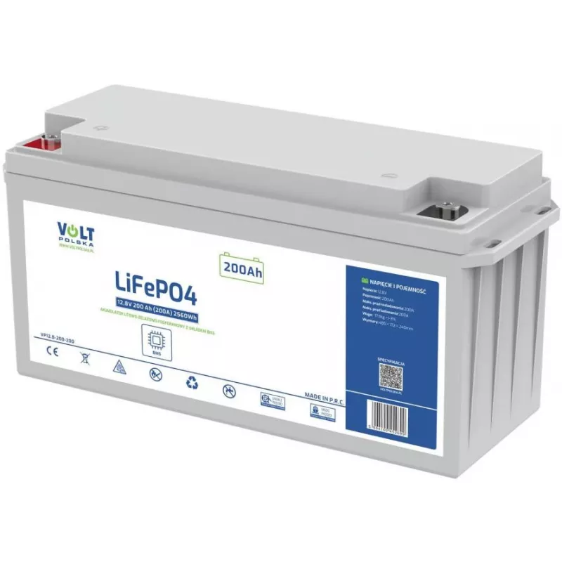 VOLT POLSKA Lithium Iron Phosphate LiFePO4 Battery 12.8V 200Ah 200A