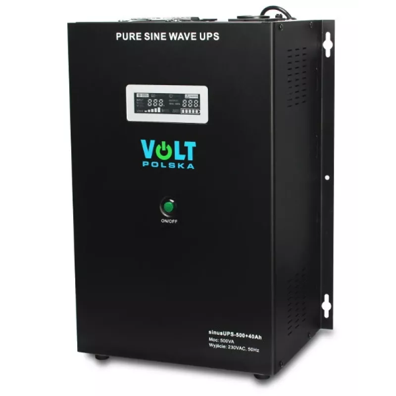 VOLT POLSKA Sinus UPS 500 Line-Interactive UPS, 500VA/300W, Pure Sine Wave, 12V 40Ah External Battery