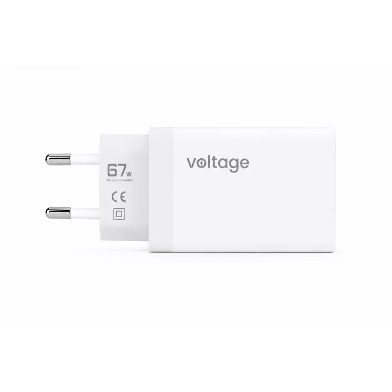 Voltage GaN 67W Wall Charger, 2x USB-C & 1x USB-A, PD 3.0, QC 3.0, PPS, EU Plug, White