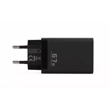 Voltage GaN Charger 67W Wall Charger, PD 3.0 / QC 3.0, 2x USB-C & 1x USB-A, EU Plug, Black