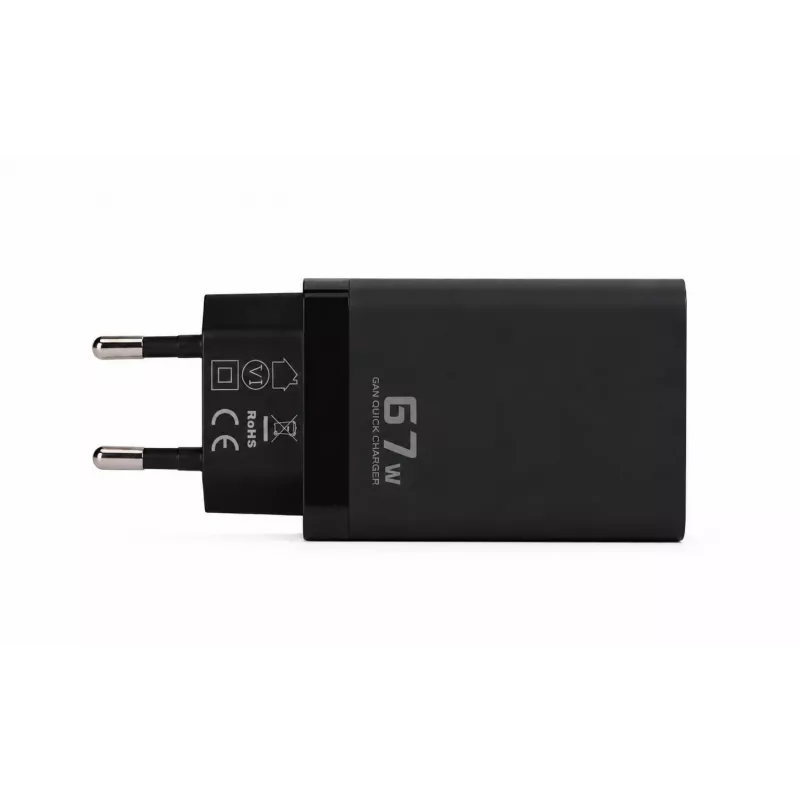 Voltage GaN Charger 67W Wall Charger, PD 3.0 / QC 3.0, 2x USB-C & 1x USB-A, EU Plug, Black