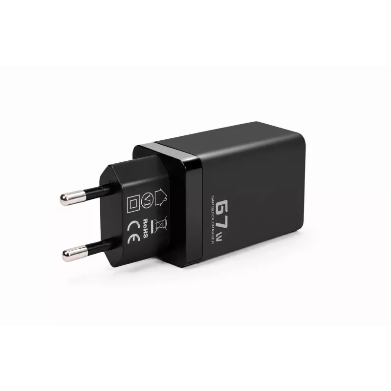 Voltage GaN Charger 67W Wall Charger, PD 3.0 / QC 3.0, 2x USB-C & 1x USB-A, EU Plug, Black