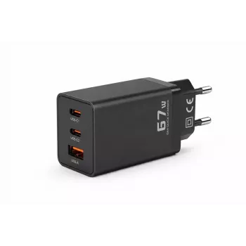 Voltage GaN Charger 67W Wall Charger, PD 3.0 / QC 3.0, 2x USB-C & 1x USB-A, EU Plug, Black