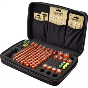 VOLTCRAFT BB-146-1 Battery Storage Case for 146x AAA AA C D 9V Batteries with Integrated Tester, 410x270x90 mm
