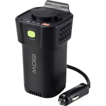 VOLTCRAFT MSW 150-12 Car Cup Holder Inverter 150 W Modified Sine Wave 12 V DC to 230 V AC with USB