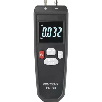 VOLTCRAFT PR-80 Differential Pressure Meter ±0.137 bar, 11 Units, Backlit LCD, Data Hold, Min/Max/Avg, Air & Non-Corrosive Gases VC-13101370