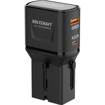 VOLTCRAFT UC-1C1A35W01 35W Travel Wall Charger USB-C PD & USB-A Quick Charge, Black, with EU/UK/US Adapters VC-17792720