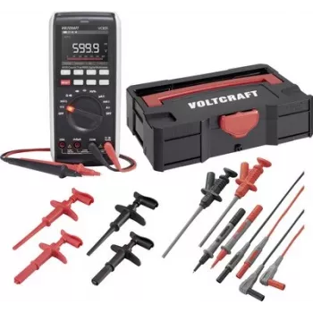 Voltcraft VC-831 True RMS Digital Multimeter Set with T-Loc Systainer, Test Leads, Alligator Clips, Hook Clips, and K-Type Temperature Probe 3342859+2181316+1674350+167435