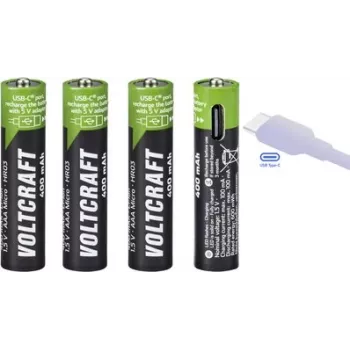 VOLTCRAFT VC-AAA400USB USB-C Rechargeable Li-Ion AAA Batteries 400 mAh 1.5 V - 4 Pack