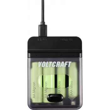 Voltcraft VC-BC4-PB1 2-in-1 NiMH Battery Charger & Power Bank for 4x AA/AAA, 500mA, USB-C Input, USB-A Output, Black