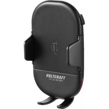 VOLTCRAFT VC-Qi-WCM15 Qi Wireless Car Vent Phone Holder 15W Fast Charging, 55-89mm, Automatic Clamp, Black