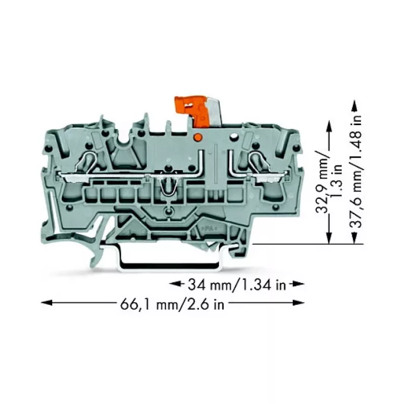 WAGO 2002-1671 2-Conductor Disconnect and Test Terminal Block with Push-in CAGE CLAMP, Gray
