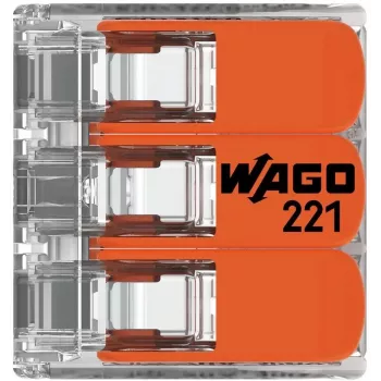 WAGO 221-413 COMPACT Splicing Connector, 3-Conductor, 0.2–4 mm², Transparent, 50-Pack